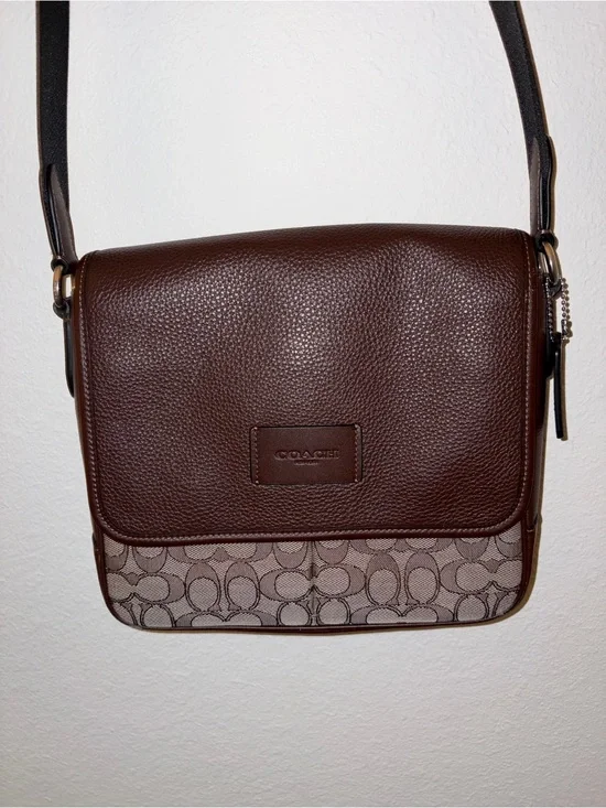 COACH Brown Leather & Signature Canvas Messenger Bag