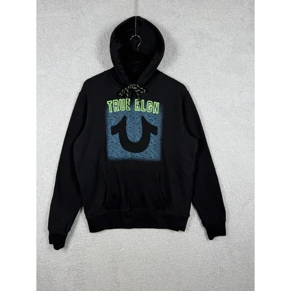 True Religion Men's Black Digital Motherboard Logo Pullover Hoodie‎ Size L