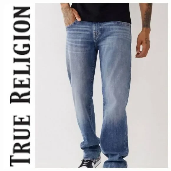 True Religion Ricky SN Flap- Medium Wash Relaxed Straight Denim Jean‎