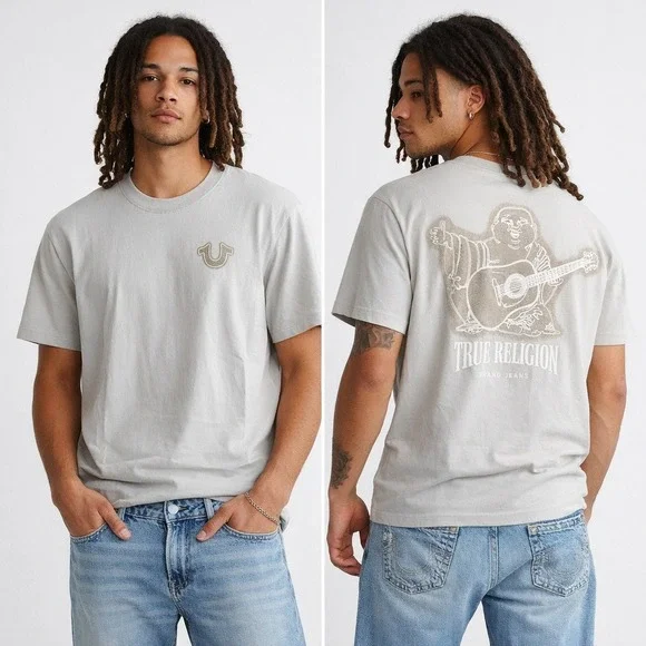True Religion‎ Brand Jeans Mens Small T Shirt Graphic Buddha Guitar Logo Tee