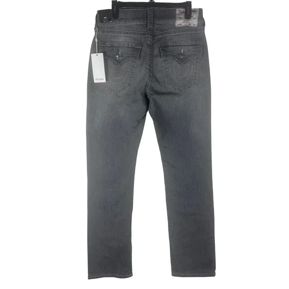True Religion Ricky Relaxed Straight Jeans Chalk Grey Wash Flap Pocket 30x34 NEW