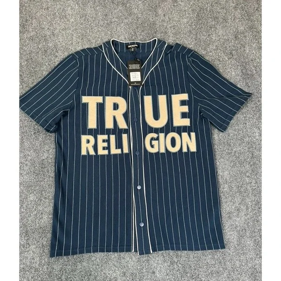 NWT True Religion‎ Dress Blue Color Baseball Jersey Short Sleeve Cotton Size M