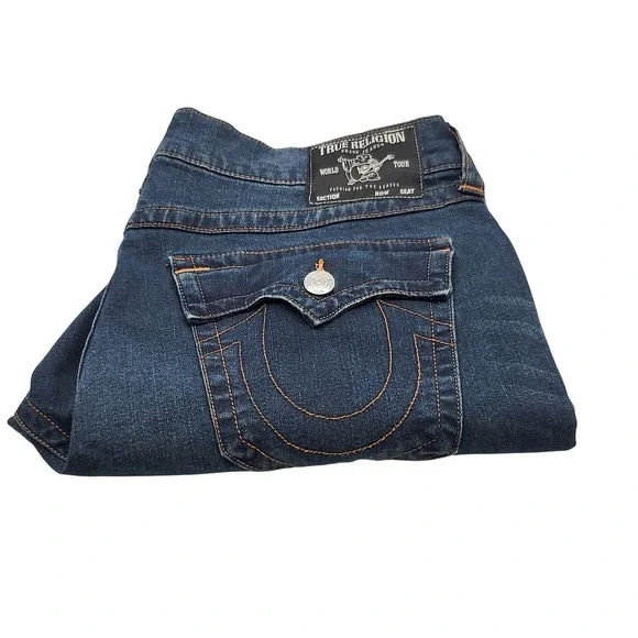 True Religion Ricky Relaxed Straight Flap Pocket Dark Wash Jeans Mens