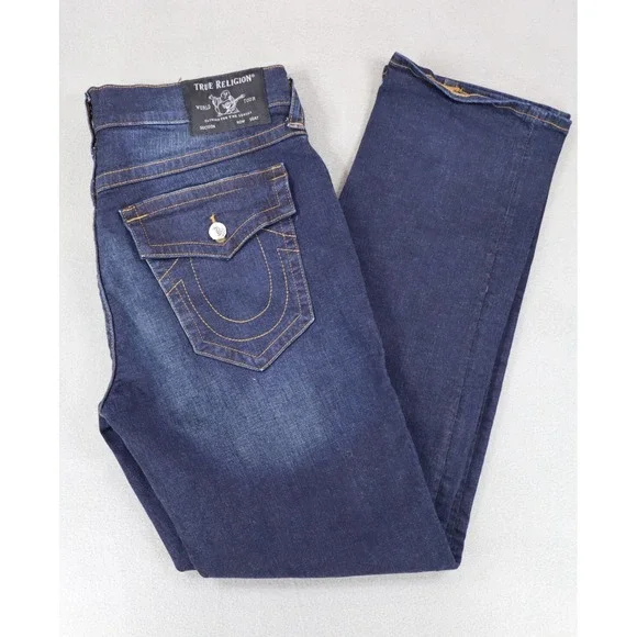 True Religion Denim 36x32 Ricky Relaxed Straight Jeans Flap Pockets Stitching‎