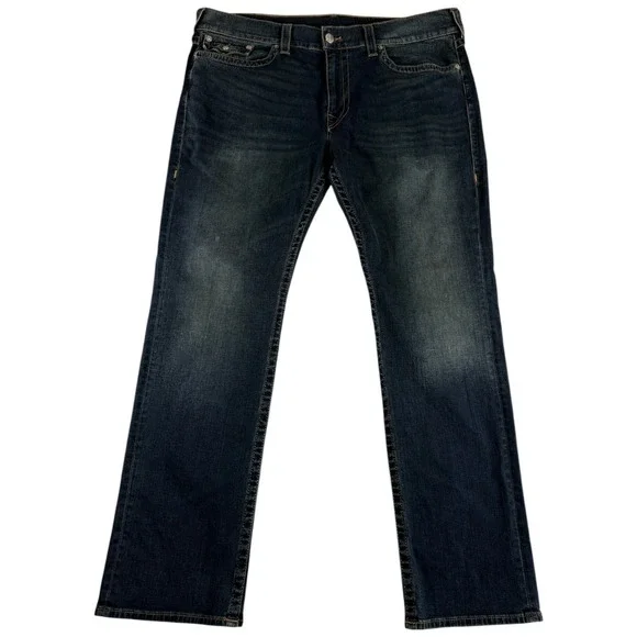 True Religion Ricky Relaxed Straight Leg‎ Jeans Mens 40 Blue Denim Flap Pockets