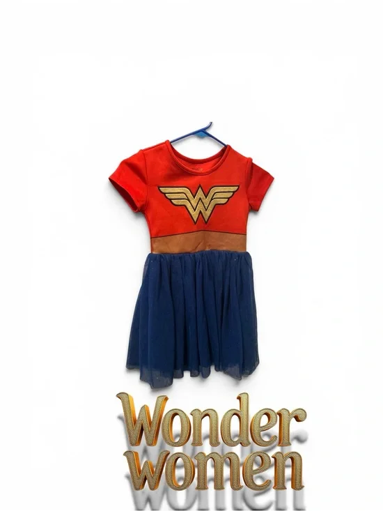 Girls Superhero Costume Dress in Red and Navy with Gold Emblem size 6/7