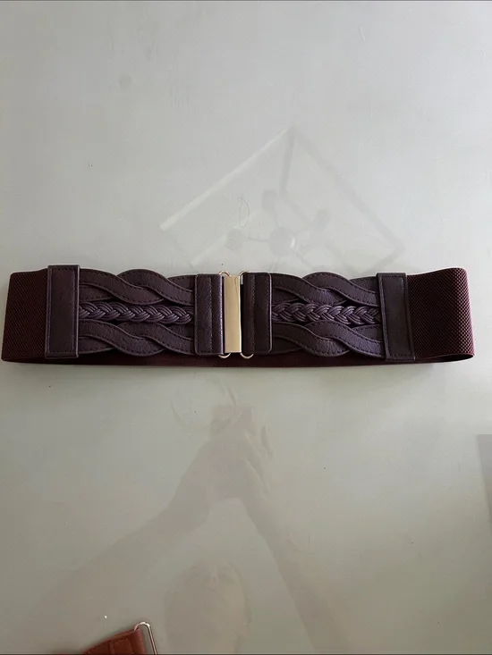 New York & Company Braided Elastic Waist Belt with Gold Center Clasp