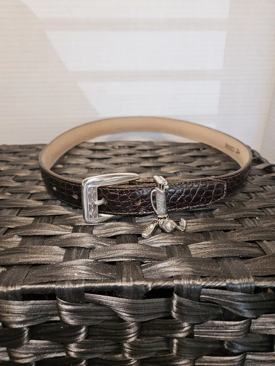 Brighton Dark Brown Croc-Embossed Leather Belt with Silver Hardware