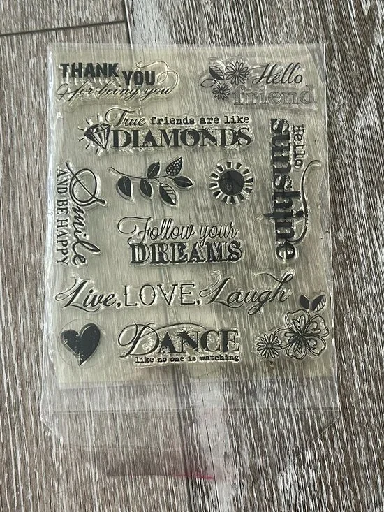 Fun Clear Stamps Feel Good Sentiments Smile & Be Happy, Hello Sunshine etc