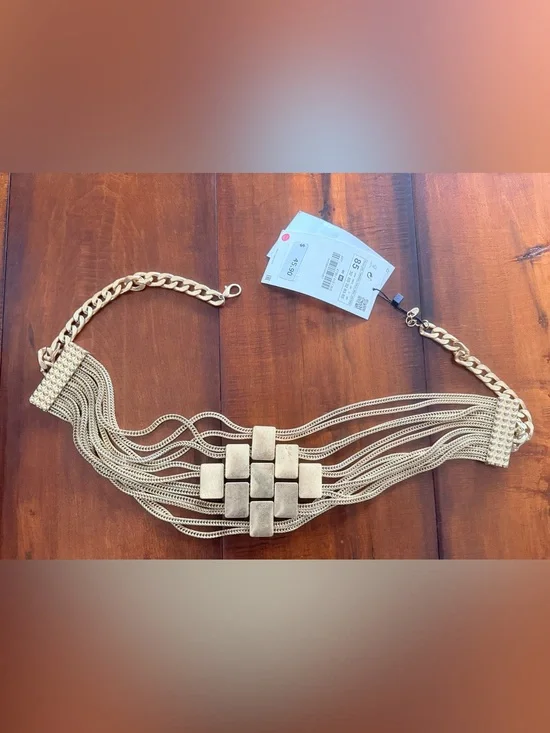 Zara Gold Multi-Strand Statement Belt with Geometric Accents