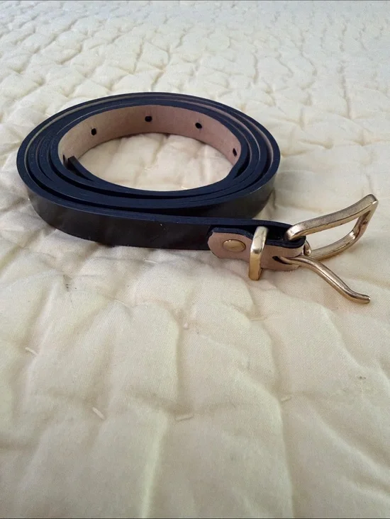 J. Crew Black Skinny Patent Leather Belt with Gold Buckle