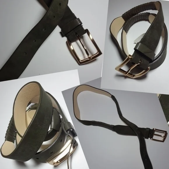 Rivited Faux Leather And Suede Belt