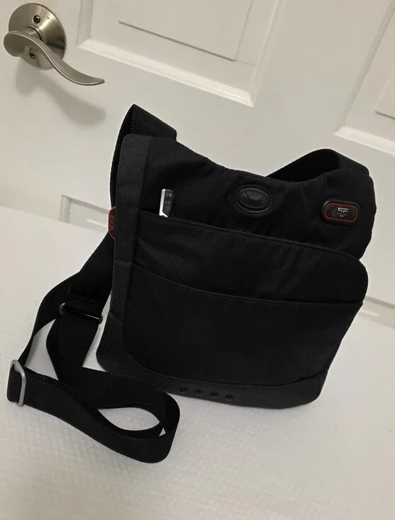 Tumi T-Tech Black Men’s Messenger Crossbody Bag with Subtle Red Accents, 5132D