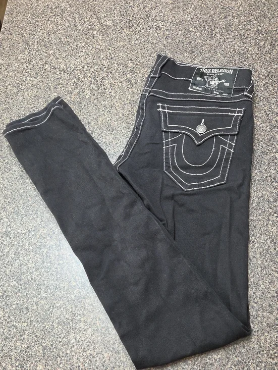 True Religion Black Skinny Jeans with Contrast Stitching