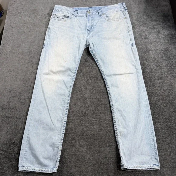 True Religion Ricky Relaxed Straight Light Wash Blue Denim Jeans Mens Size 42