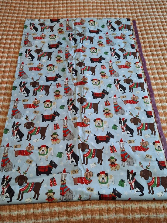 4 Yards Merry Woofmas Holiday Dog Print Light Blue Fabric