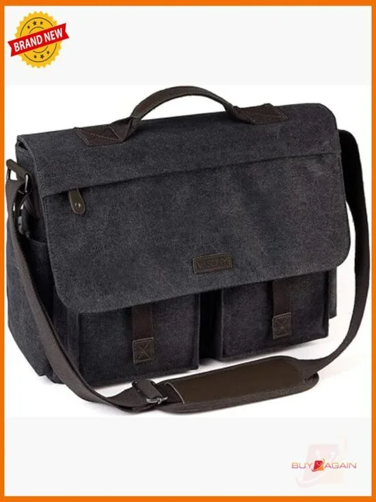 Vintage Water Resistant Canvas Laptop Briefcase 17 inch