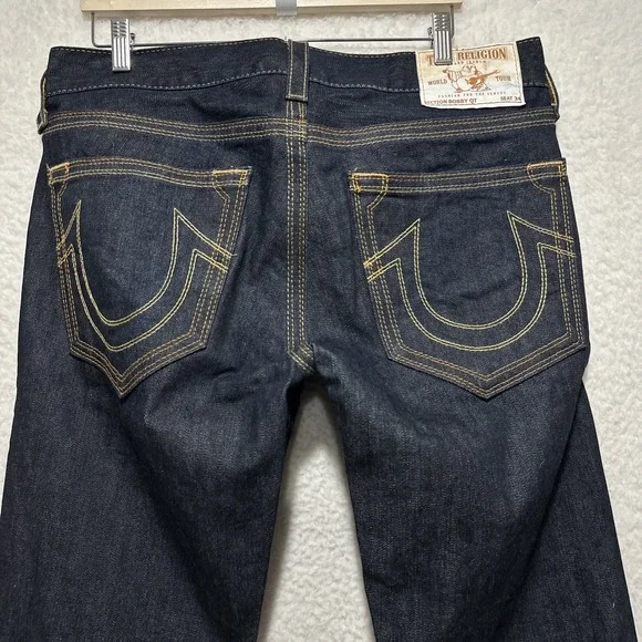 Vintage True‎ Religion Jeans Bobby QT Blue Dark Wash Size 33 Made In USA