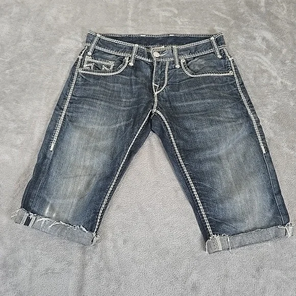 Vintage True Religion Shorts Mens 28 Blue Denim Casual Streetwear Grunge‎ Y2K