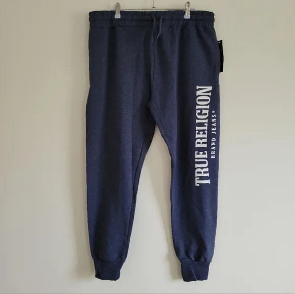 True Religion Loungewear White Logo Print Thick Fleece Sweat‎ Jogger Pants L NWT