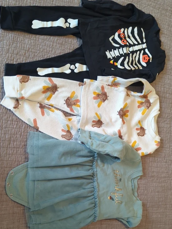 18 Months Fall Outfits - Halloween pj's, Thanksgiving PJ's & Tulle Dress