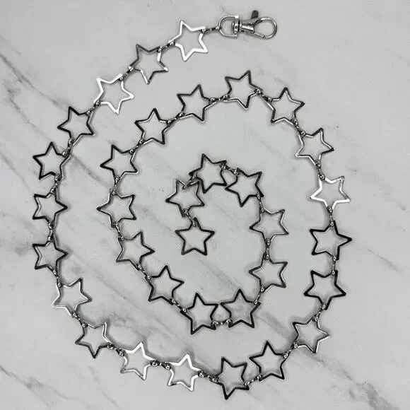 Open Star Silver Tone Metal Chain Link Belt Y2K Festival One Size (OS) ✨