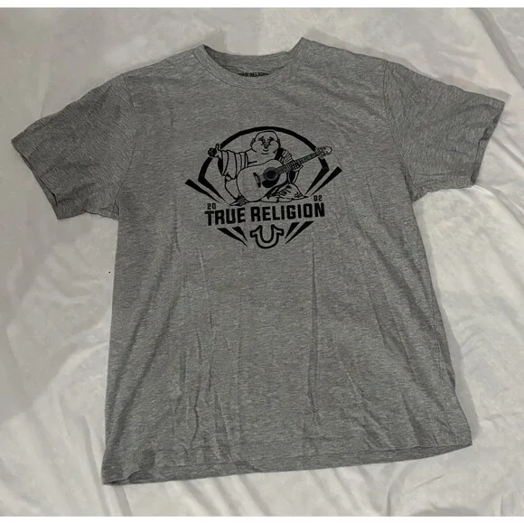 True Religion Shirt Mens Large Gray Short Sleeve T Shirt Buddah Logo