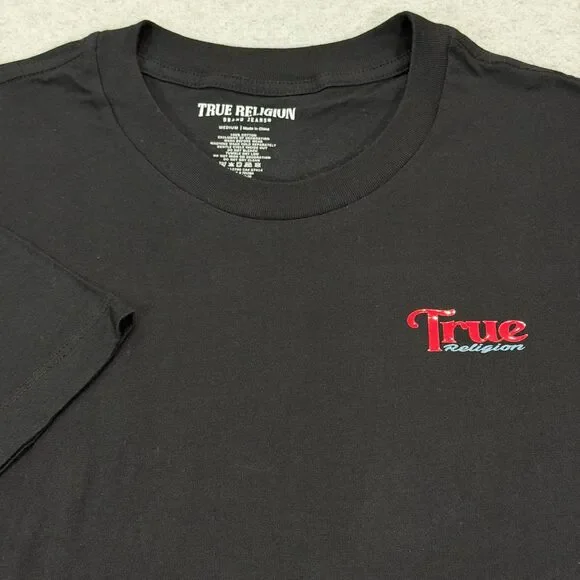 True Religion Men's Silicone Buddha Logo Graphic Tee Shirt Medium Jet Black NWT