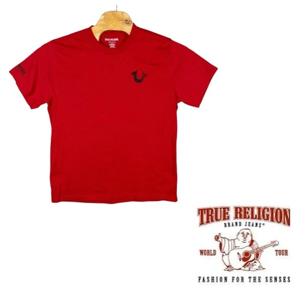 True Religion World Tour Red‎ T Shirt Mens XXL Rhinestones Streetwear Western
