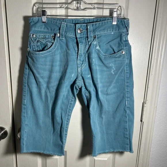 True Religion Teal Casual Cut Off Shorts Mens Size 31 See Desc.