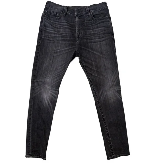 True Religion Relaxed Taper Jeans Mens 30 Black Whiskered Distressed Streetwear