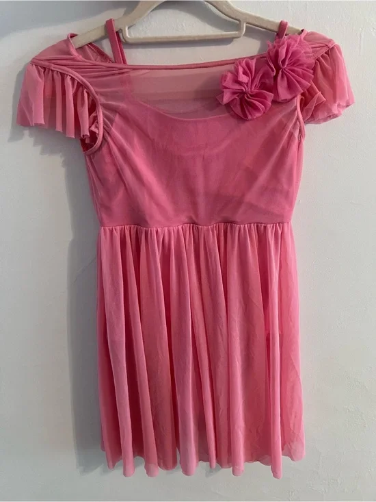 Weissman Pink Chiffon Dance Costume with Rosette Accent