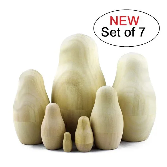 NEW SET OF 7 NESTING DOLLS DIY MATRYOSHKA UNFINISHED BLANK UNPAINTED MAKE OWN