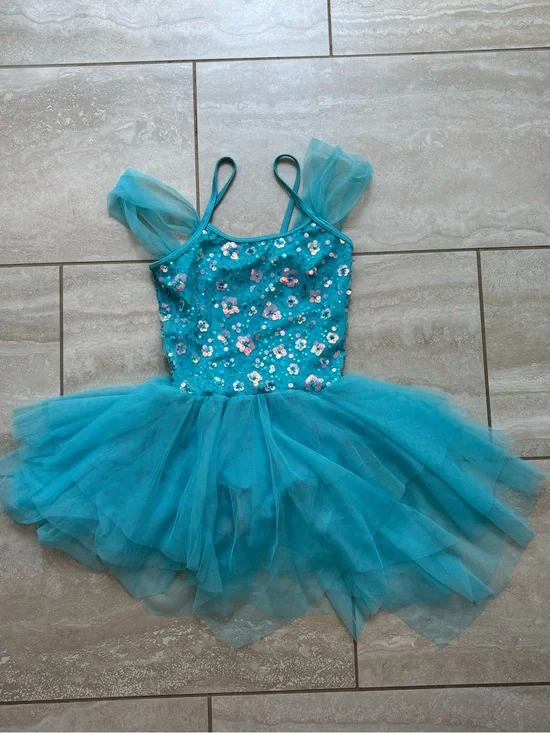 Weissman Girls Size LC Turquoise Sequin Floral Tutu Kids Dress