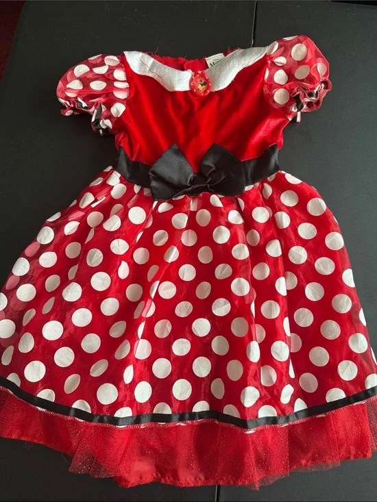 Disney Red and White Polka Dot Girls Costume Dress with Black Bow