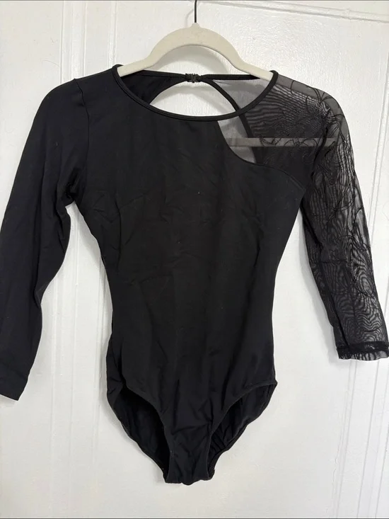 Bloch Black Long Sleeve Leotard with Sheer Mesh Sleeve size M