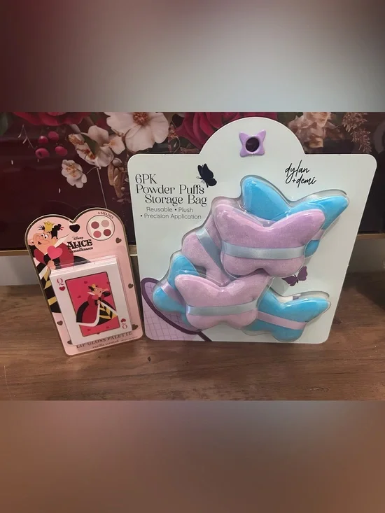 Dylan & Demi Butterfly Powder Puffs + Alice In Wonderland Vanilla Lip Gloss