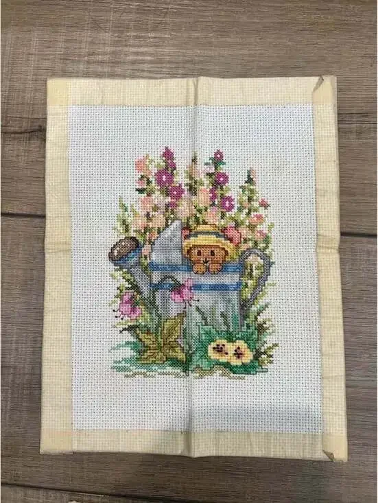 Handmade Bear in Watering Can Cross Stitch