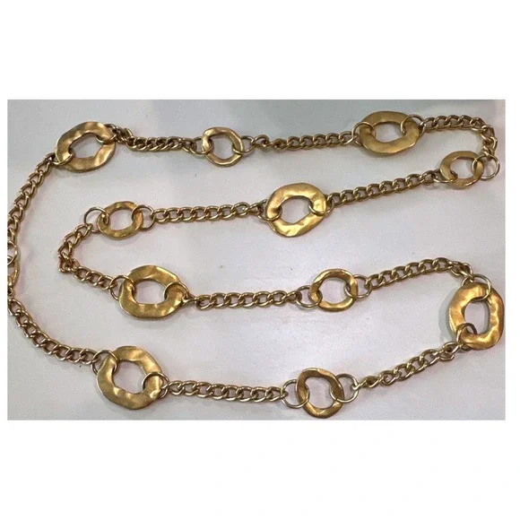 Chain Belt Womens OS Gold Excellent Hammered Link Modernist 36in
