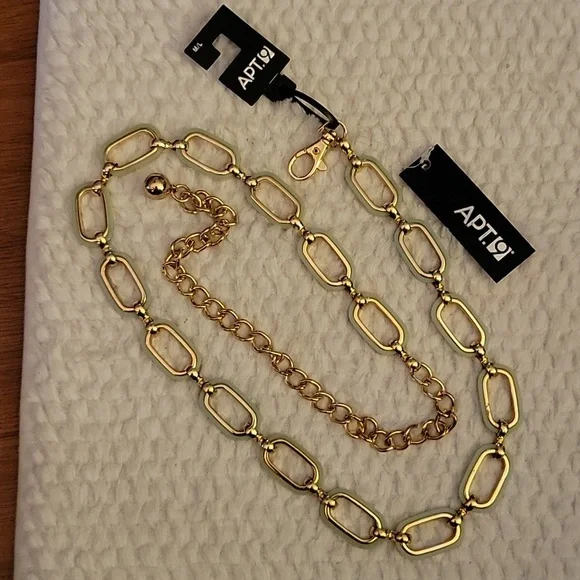 Apt.9 gold & light blue metal chain belt adjustable Size M/L. NEW with tags