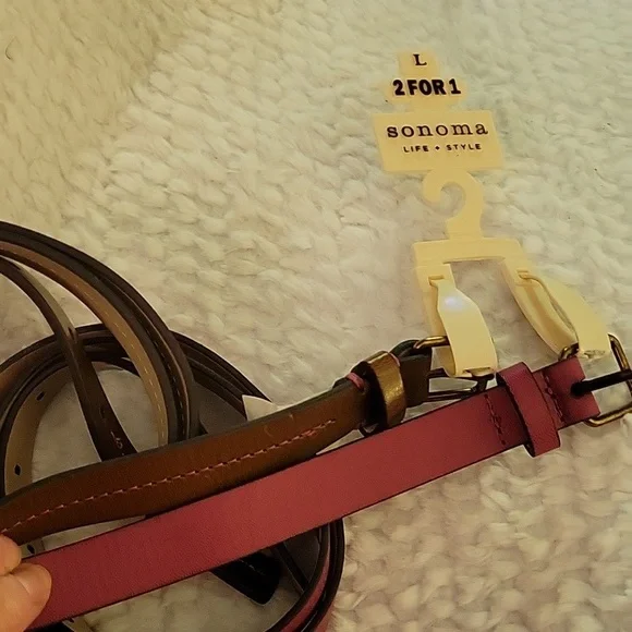 Sonoma 2 for1 belt set solid rose pink brown w/pink stitch 3/4