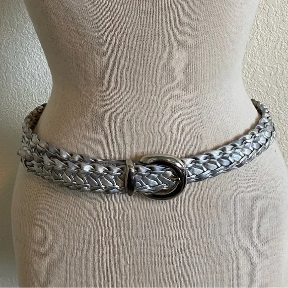 Mark Fore & Strike Braided Fabric Leather Silver Woman Belt‎ Size Medium