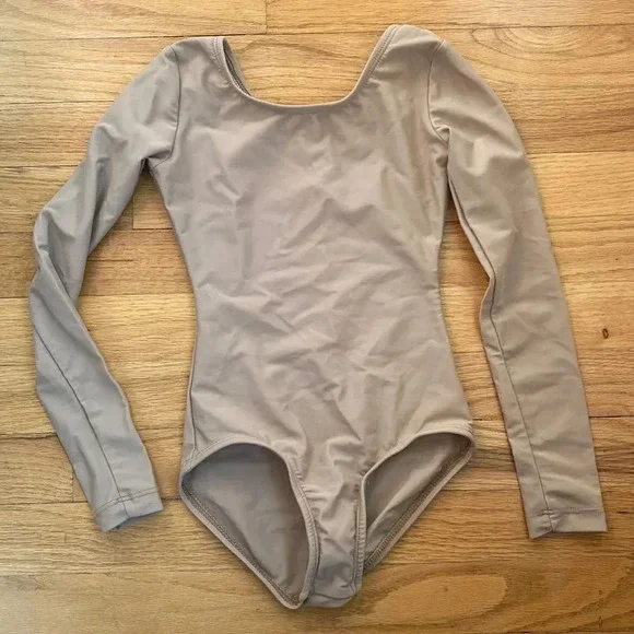 Theatricals long sleeve nude leotard hood pre owned condition no pilling sz IC