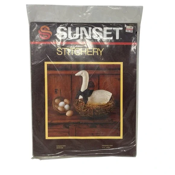 Vintage‎ 1982 Sunset Stitchery 2871 Country Goose Stuffed Animal Plush Kit NEW