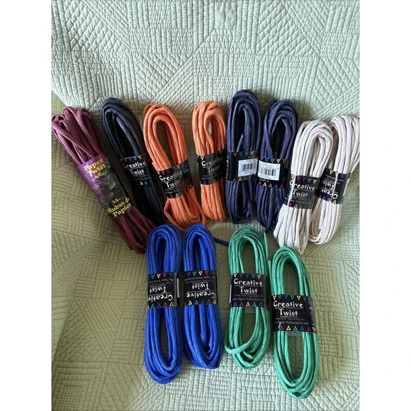 Vintage Creative Twist Paper Ribbon Lot of 12 Various Colors 6 Yards Each Crafts