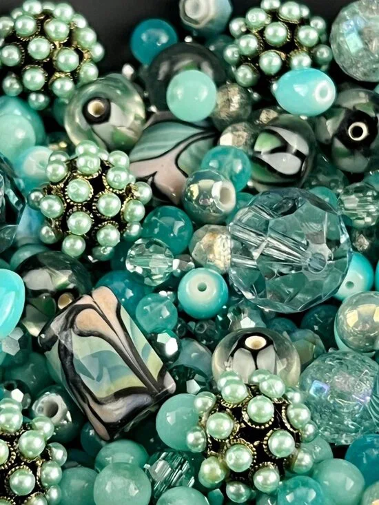 Variety Mix Aqua Green Bead Soup Jewelry Making Supplies Large Lot 8.5 oz