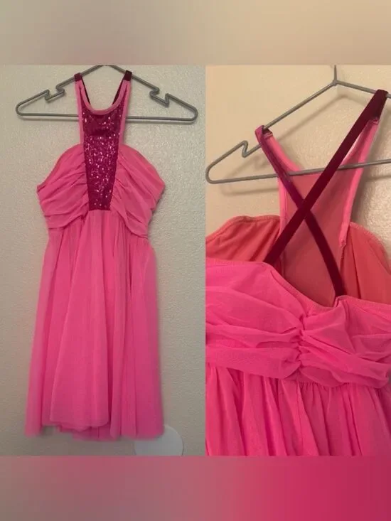 Art Stone Dance Costume hot pink mesh slip dress lyrical 0241 MA-Medium adult