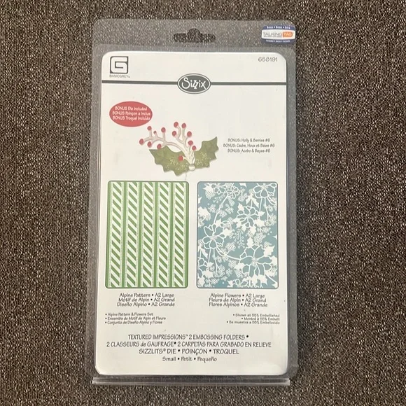 SIZZIX Textured Impressions Alpine Pattern & Flowers Embossing Folder Set NWT