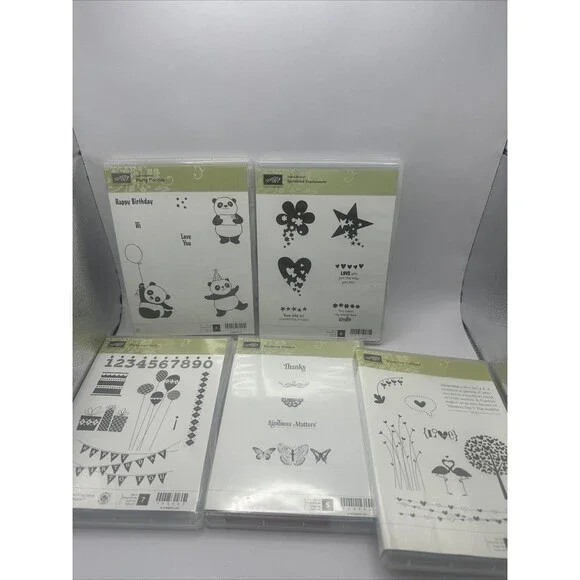 Lot of Stampin' Up Stamp Sets Stamps Cling Party Valentine Panda Kindness words