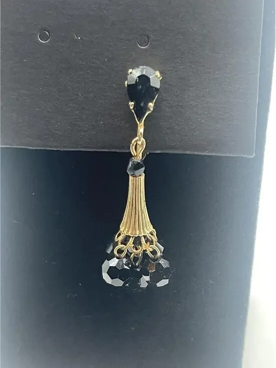 Vintage Art Deco Style Gold and Black Beaded Drop Single Clip-on Earring 1960s